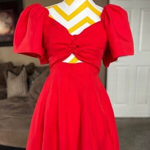 ASTR the label red puff sleeve dress